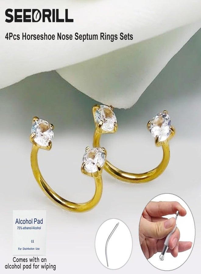 SEEDRILL 16G Horseshoe Nose Septum Rings for Women Men Hypoallergenic Surgical Steel with Gold Plated Eyebrow Septum Lip Labret Helix Tragus Cartilage Daith Rook Conch Earring Piercing Jewelry Sets - Image 4